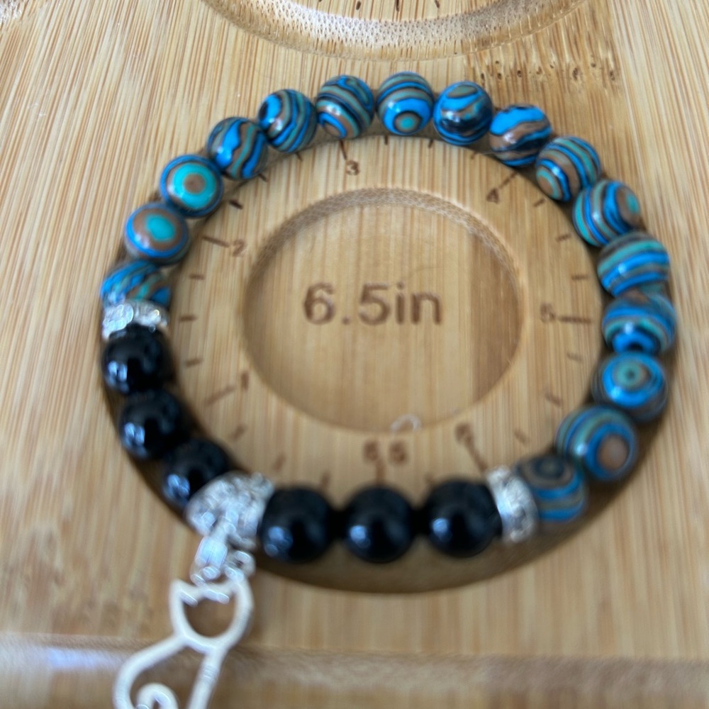 Bracelet Malachite/onyx s/s charm